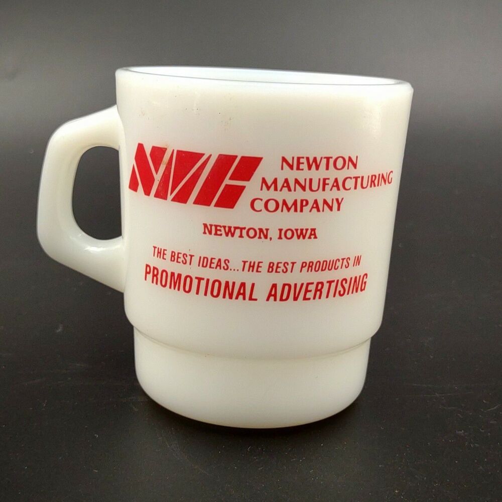 Vintage Milk Glass Advertising Mug Newton Manufacturing Company Iowa 1986